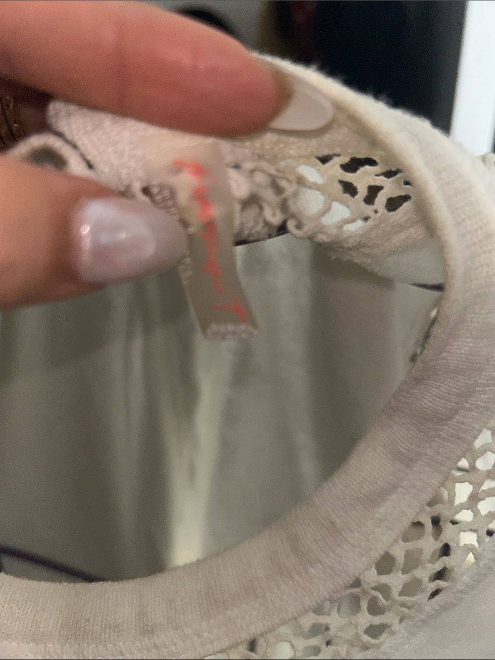 Free People Cream 'Keep Going' Crochet Trim Long Sleeve Top - Picture 2 of 6